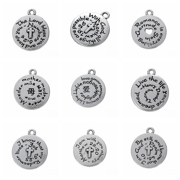10pcs/lot jewelry making diy handmade craft charms antique silver color round message tag love amour mother bible cross pendant, Bronze;silver
10pcs/lot jewelry making diy handmade craft charms antique silver color round message tag love amour mother bible cross pendant, Bronze;silver