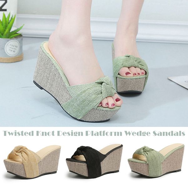 newly twisted knot design platform wedges sandals high thick sole women summer slippers do99, Black
newly twisted knot design platform wedges sandals high thick sole women summer slippers do99, Black