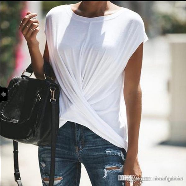 лето сплошной повседневный tshirts для женщин одежды женского креста драпированного дизайнер тиса, White
лето сплошной повседневный tshirts для женщин одежды женского креста драпированного дизайнер тиса, White