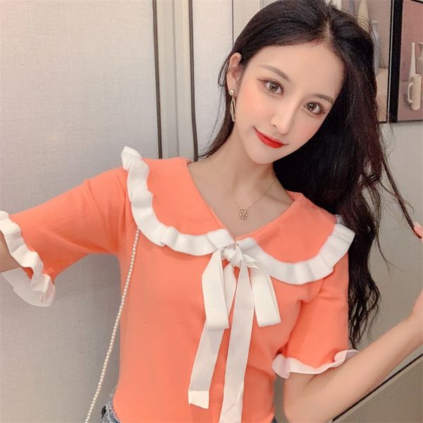 girls sweet patchwork ruffles bow neck thin sweater shirts women's short sleeve fashion pullovers female, White;black
girls sweet patchwork ruffles bow neck thin sweater shirts women's short sleeve fashion pullovers female, White;black