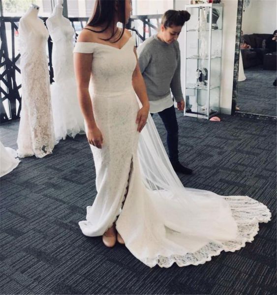 romantic off the shoulder wedding dresses appliques lace wedding dress split sweep train custom made bridal dress, White
romantic off the shoulder wedding dresses appliques lace wedding dress split sweep train custom made bridal dress, White