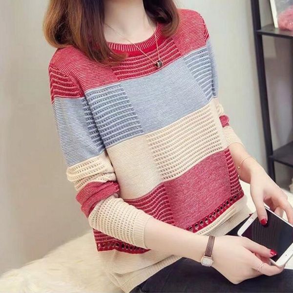 2019 spring autumn women sweater korean color matching loose striped long-sleeved pullover knitwear autumn hollow sweater, White;black
2019 spring autumn women sweater korean color matching loose striped long-sleeved pullover knitwear autumn hollow sweater, White;black