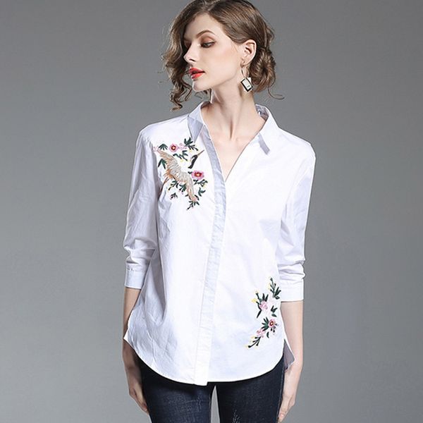 suit-dress 2019 autumn temperament flower red-crowned crane embroidered lapel seven part sleeve irregular shirt, White
suit-dress 2019 autumn temperament flower red-crowned crane embroidered lapel seven part sleeve irregular shirt, White