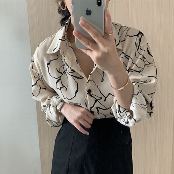 spring fashion loose women blouses turn-down collar printed shirts single-breasted long sleeve chic female shirts, White
spring fashion loose women blouses turn-down collar printed shirts single-breasted long sleeve chic female shirts, White