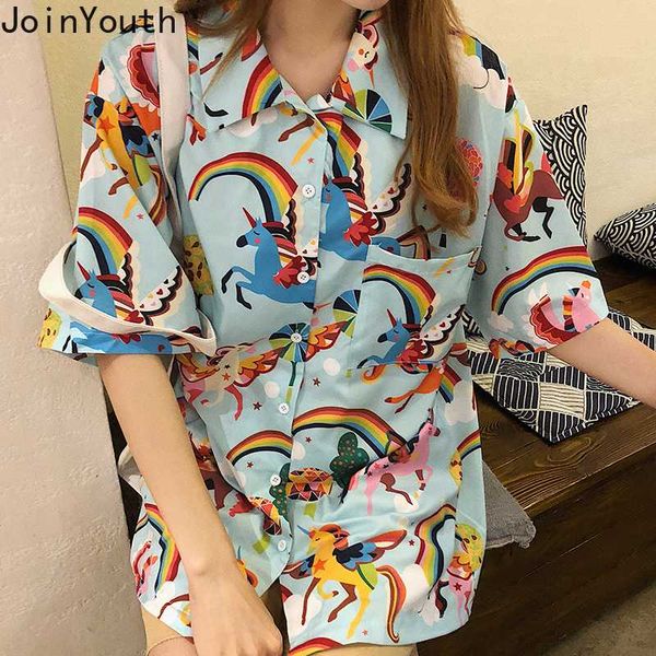 women's blouses & shirts joinyouth harajuku women short sleeve 2021 summer rainbow printed blusas single breasted causal holiday shirt, White
women's blouses & shirts joinyouth harajuku women short sleeve 2021 summer rainbow printed blusas single breasted causal holiday shirt, White