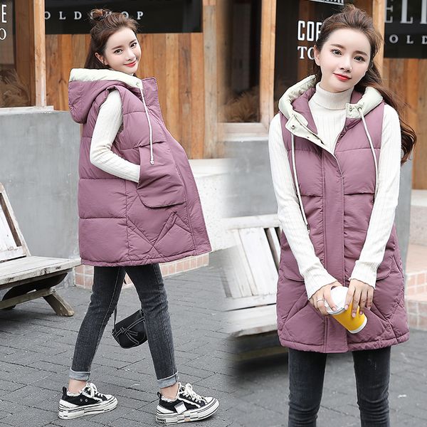 new winter women waistcoat thick warm hooded outwear vest jacket casual long style female sleeveless sintepon outwear jacket, Black;white