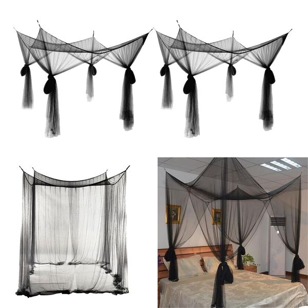 2pcs black hanging 4 corner post bed canopy drape fine mesh net