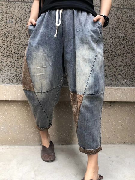 the blue color matching elastic waist individuality leisure female jeans bk4612
the blue color matching elastic waist individuality leisure female jeans bk4612