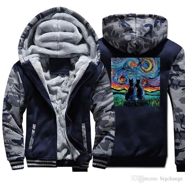 men cat jackets starry night vincent makes men hoodie thick winter sweater coat sportswear camouflage outwear, Black;brown
men cat jackets starry night vincent makes men hoodie thick winter sweater coat sportswear camouflage outwear, Black;brown
