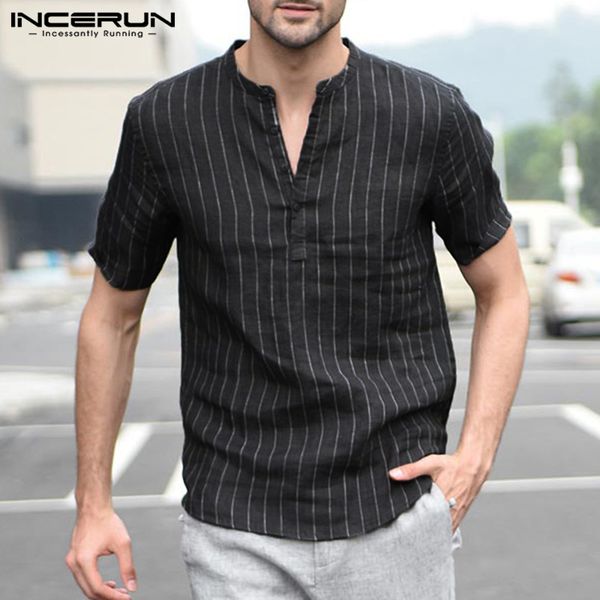 mens striped short sleeve dress shirts summer v neck button pullover classic white black shirt breathable cotton linen incerun
mens striped short sleeve dress shirts summer v neck button pullover classic white black shirt breathable cotton linen incerun