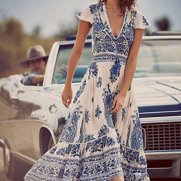 new women v neck maxi boho dress floral summer beach cocktail party long sundress, Black;gray
new women v neck maxi boho dress floral summer beach cocktail party long sundress, Black;gray