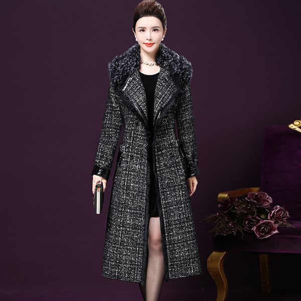 spring herf winter jas women's revers belt pocket wool blind jacket with big bonk collar long trenchcoat women's overcoat, Black
spring herf winter jas women's revers belt pocket wool blind jacket with big bonk collar long trenchcoat women's overcoat, Black