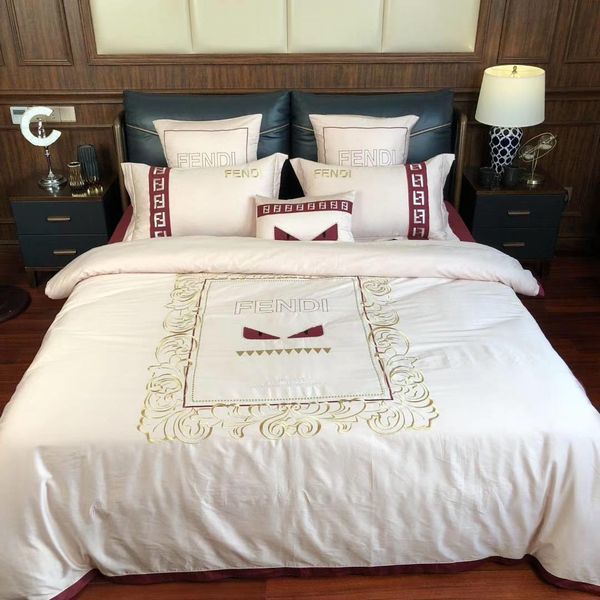 exquisite embroidery bedding suit stripe letters all cotton 4 pieces bedding europe and america bedding bag sets