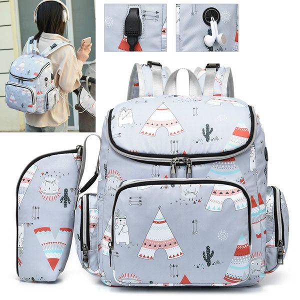 2 Pcs/set Mummy Bag Baby Diaper Storage Bag Multifunctional Backpack Women Travel Usb Backpack Waterproof Wholesale