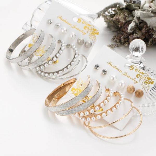 exaggerated artificial pearl earring frosted ring personality stud 6 pairs of set earrings, Golden;silver
exaggerated artificial pearl earring frosted ring personality stud 6 pairs of set earrings, Golden;silver