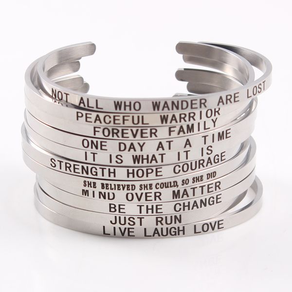 wholesale price 4mm stainless steel bar engraved positive inspirational quote cuff mantra bracelet bangle for men gifts, Black
wholesale price 4mm stainless steel bar engraved positive inspirational quote cuff mantra bracelet bangle for men gifts, Black