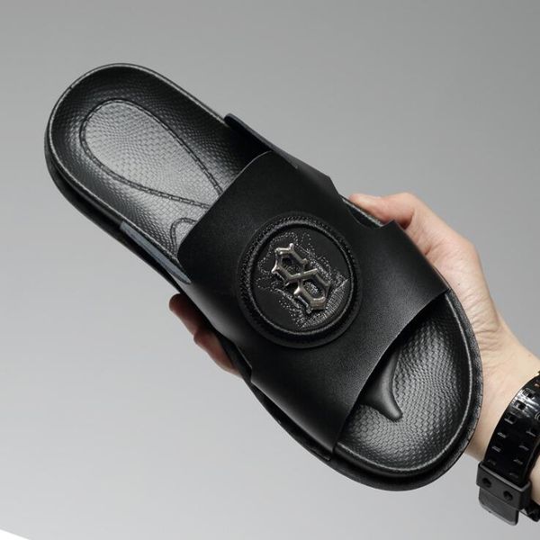 genuine leather men's trend slippers 2019 est brand designer beach sandals slippers europe and america men soft bottom non-slip slipper, Black
genuine leather men's trend slippers 2019 est brand designer beach sandals slippers europe and america men soft bottom non-slip slipper, Black