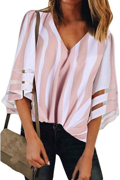 2019 women half sleeve striped blouse v-neck casual shirts loose mesh patchwork femme mujer, White
2019 women half sleeve striped blouse v-neck casual shirts loose mesh patchwork femme mujer, White