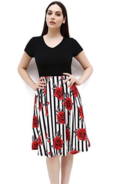 women vintage casual swing 3/4 sleeve patchwork floral midi dress pockets work, Black;gray
women vintage casual swing 3/4 sleeve patchwork floral midi dress pockets work, Black;gray