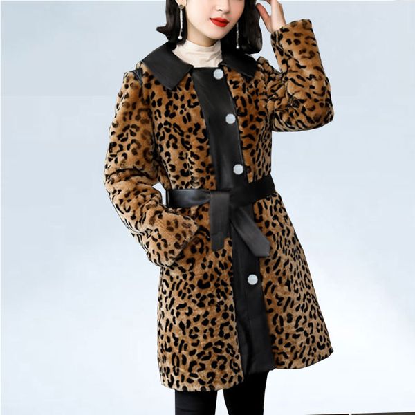 leopard faux fur coat personality pu patchwork women fur jackets vintage elegant belt office ladies luxury coats winter outwear, Black
leopard faux fur coat personality pu patchwork women fur jackets vintage elegant belt office ladies luxury coats winter outwear, Black