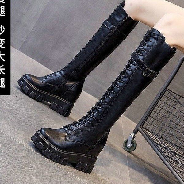 female calf-mid buckle high platform boots women vintage leather low heel zipper knee boot round toe motorcyle shoes a62-16 dpc, Black
female calf-mid buckle high platform boots women vintage leather low heel zipper knee boot round toe motorcyle shoes a62-16 dpc, Black