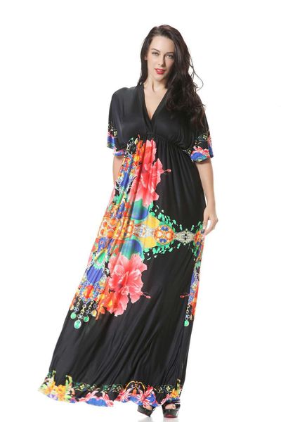 new style popular super long seaside holiday beach dress bat sleeve plus size ice fabric soft silk flower printed dress with chain, Black;gray
new style popular super long seaside holiday beach dress bat sleeve plus size ice fabric soft silk flower printed dress with chain, Black;gray