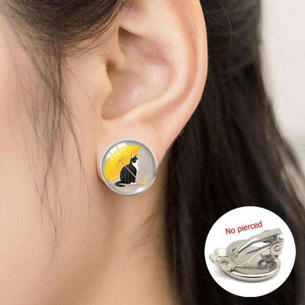 little cat under the umbrella glass cabochon clip earrings lovely kitten and flowers earrings for women girls gift jewelry, Silver
little cat under the umbrella glass cabochon clip earrings lovely kitten and flowers earrings for women girls gift jewelry, Silver