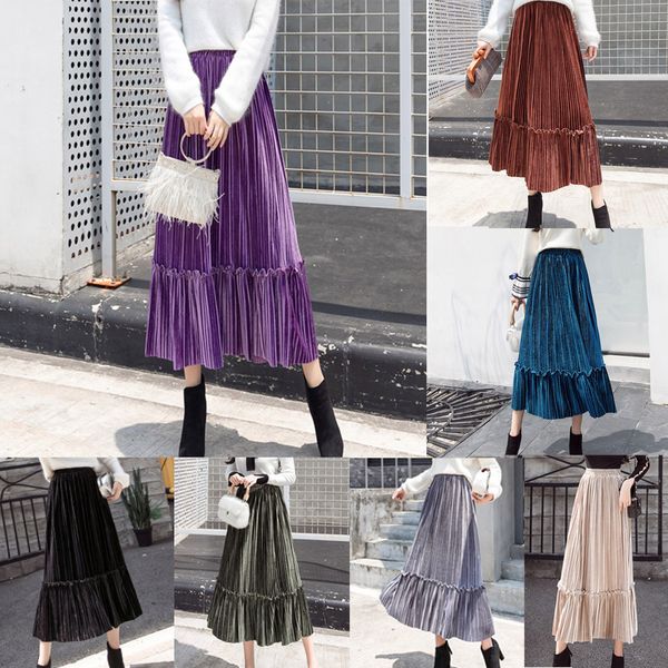 fashion winter solid long pleated skirts women high waist casual clothes velvet skirt half-length pleated skirt jupe femme #c10, Black
fashion winter solid long pleated skirts women high waist casual clothes velvet skirt half-length pleated skirt jupe femme #c10, Black