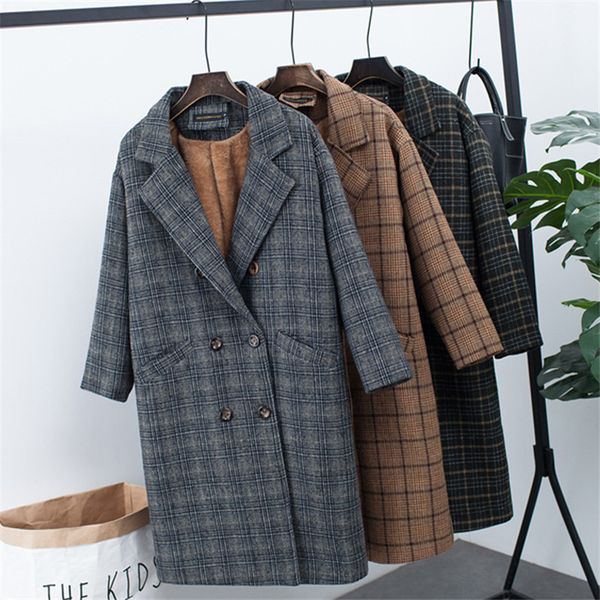 2019 new korean vintage loose plaid cashmere winter casual streetwear coat elegant ladies long wool coat, Black
2019 new korean vintage loose plaid cashmere winter casual streetwear coat elegant ladies long wool coat, Black