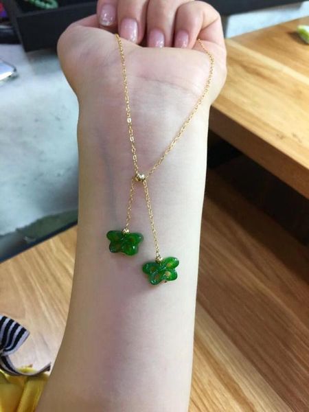 zhe ru jewelry 1k gold inlaid natural hetian jasper spinach green two butterfly pendant necklace clavicle chain, Silver
zhe ru jewelry 1k gold inlaid natural hetian jasper spinach green two butterfly pendant necklace clavicle chain, Silver