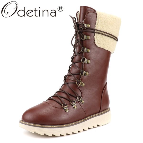 odetina new women platform lace up combat mid calf boots cross tied faux thick fur non-slip winter warm snow boots plus size 48, Black
odetina new women platform lace up combat mid calf boots cross tied faux thick fur non-slip winter warm snow boots plus size 48, Black