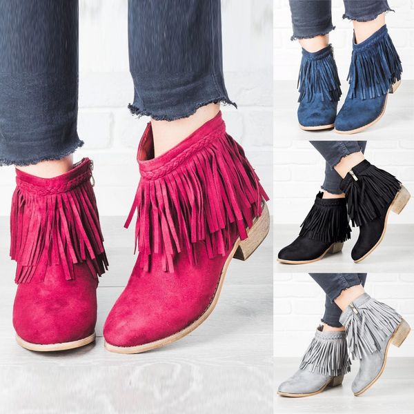 35#women round toe tassel thick heel zipper ladies roman shoe western ankle boots high heels boots women kozaki damskie, Black
35#women round toe tassel thick heel zipper ladies roman shoe western ankle boots high heels boots women kozaki damskie, Black