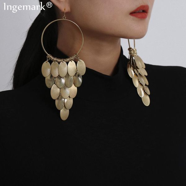 exaggerate tassel big sequin drop earrings indian punk circle round iron feather pendant long dangle earring for women jewelry, Golden
exaggerate tassel big sequin drop earrings indian punk circle round iron feather pendant long dangle earring for women jewelry, Golden