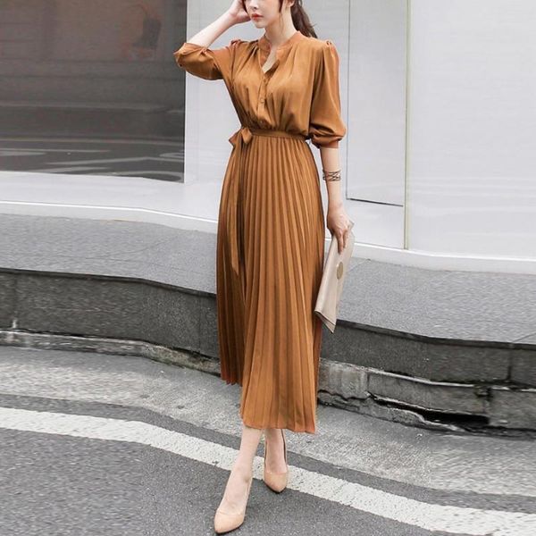 woman's solid color v-neck maxi dress spring half sleeve beam waist big swing pleated dress ladies casual long dresses#lr3, Black;gray
woman's solid color v-neck maxi dress spring half sleeve beam waist big swing pleated dress ladies casual long dresses#lr3, Black;gray