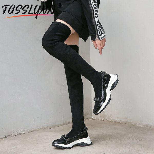 tasslynn 2019 lycra shoes slim boots korea style slip-on genuine leather stretch fabric over the knee boots round toe size 35-39, Black
tasslynn 2019 lycra shoes slim boots korea style slip-on genuine leather stretch fabric over the knee boots round toe size 35-39, Black