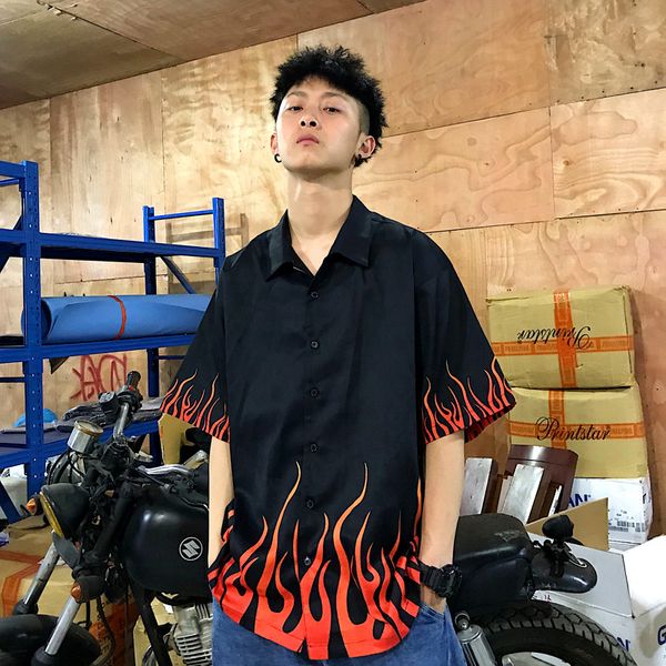 men's casual shirts hawaiian flame fire print men short sleeve shirt streetwear, White;black
men's casual shirts hawaiian flame fire print men short sleeve shirt streetwear, White;black