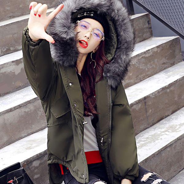 women winter warm casual big fur collar waist drawstring medium length thicker hooded down jacket cotton clothing, Black
women winter warm casual big fur collar waist drawstring medium length thicker hooded down jacket cotton clothing, Black