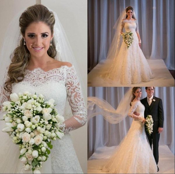 2019 off the shoulder a line lace long sleeves beach wedding dresses fashion covered button wedding dress bridal dress vestido de novia, White
2019 off the shoulder a line lace long sleeves beach wedding dresses fashion covered button wedding dress bridal dress vestido de novia, White