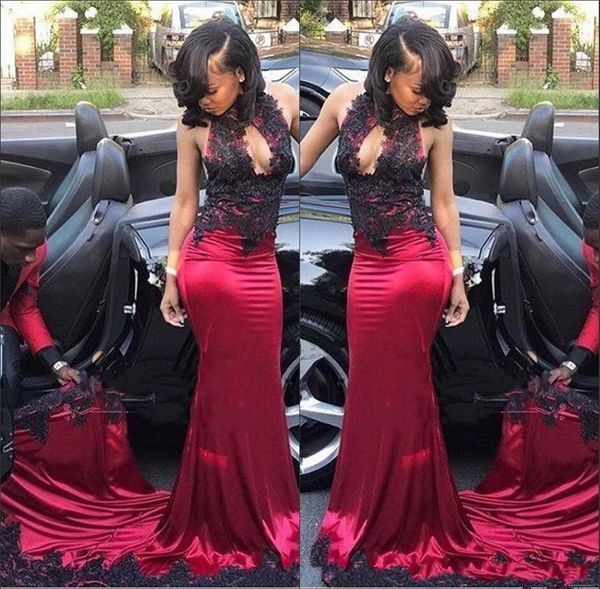 mermaid evening dresses 2019 halter neck sleeveless lace with black appliques beaded open back plus size formal party dress prom gowns, Black;red
mermaid evening dresses 2019 halter neck sleeveless lace with black appliques beaded open back plus size formal party dress prom gowns, Black;red