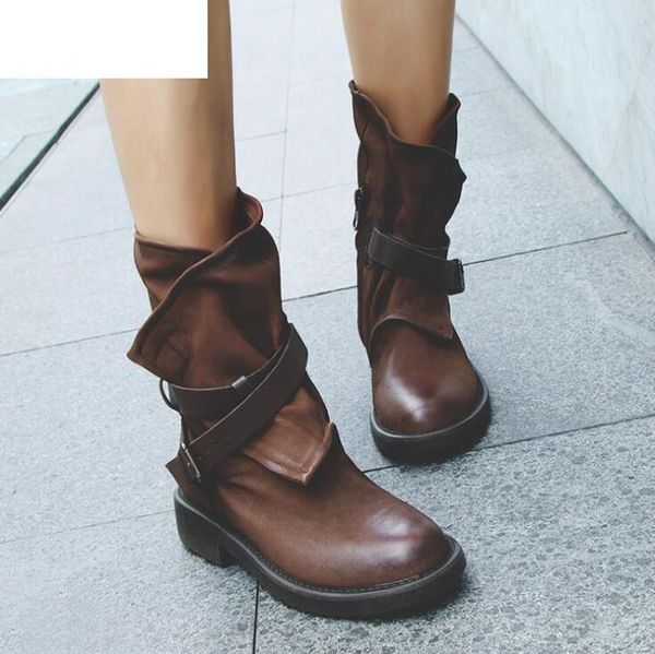 women fashion vintage mid calf boots soft leather shoes female autumn winter motorcycle boots comfortable women botas, Black
women fashion vintage mid calf boots soft leather shoes female autumn winter motorcycle boots comfortable women botas, Black