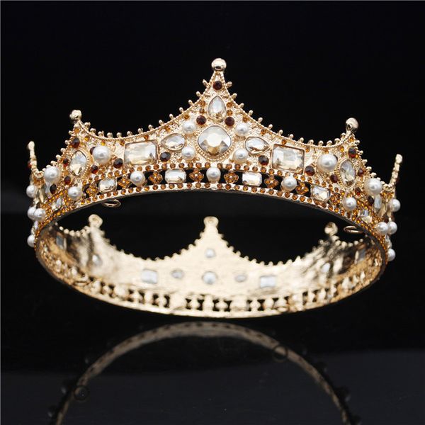 gorgeous crystal pearls bridal tiaras and crowns for queen king round diadem gold silver wedding crown hair jewelry accessories, Golden;white 
gorgeous crystal pearls bridal tiaras and crowns for queen king round diadem gold silver wedding crown hair jewelry accessories, Golden;white