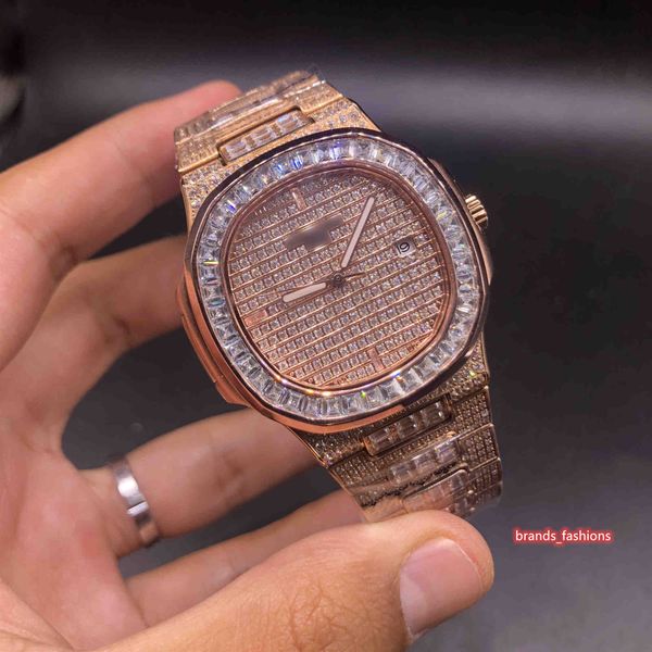 2023men's iced diamond watch rose gold stainless steel case watch full diamond strap watches automatic mechanical watch, Slivery;brown
2023men's iced diamond watch rose gold stainless steel case watch full diamond strap watches automatic mechanical watch, Slivery;brown