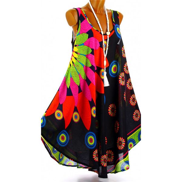 women summer dress round neck sleeveless boho dresses printed loose party dresses summer dress 2019 vestidos de verano new, Black;gray
women summer dress round neck sleeveless boho dresses printed loose party dresses summer dress 2019 vestidos de verano new, Black;gray