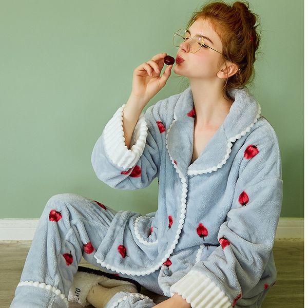 strawberry coral fleece long sleeve women pajamas sets thicken casual pijamas xmas home clothes ladies sleepwear plus size 3298, Blue;gray
strawberry coral fleece long sleeve women pajamas sets thicken casual pijamas xmas home clothes ladies sleepwear plus size 3298, Blue;gray