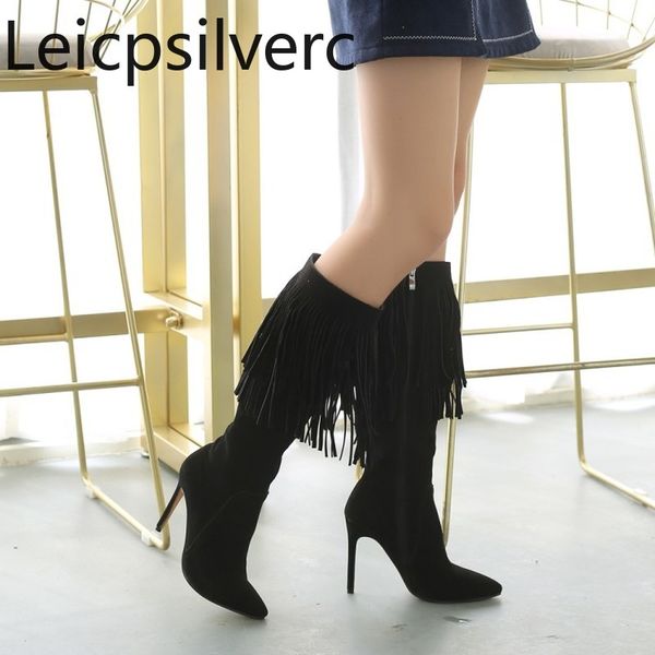 women's boots autumn and winter new fashion pointed zipper tassel fine heel high heel high tube women's shoes plus size 32-46, Black
women's boots autumn and winter new fashion pointed zipper tassel fine heel high heel high tube women's shoes plus size 32-46, Black