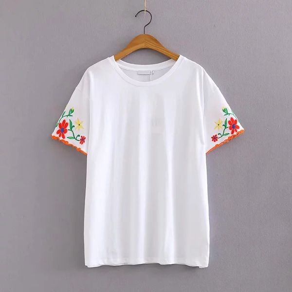 women flower embroidery short sleeve knitting t shirt casual o-neck loose fashion femme tee shirt t1063, White
women flower embroidery short sleeve knitting t shirt casual o-neck loose fashion femme tee shirt t1063, White