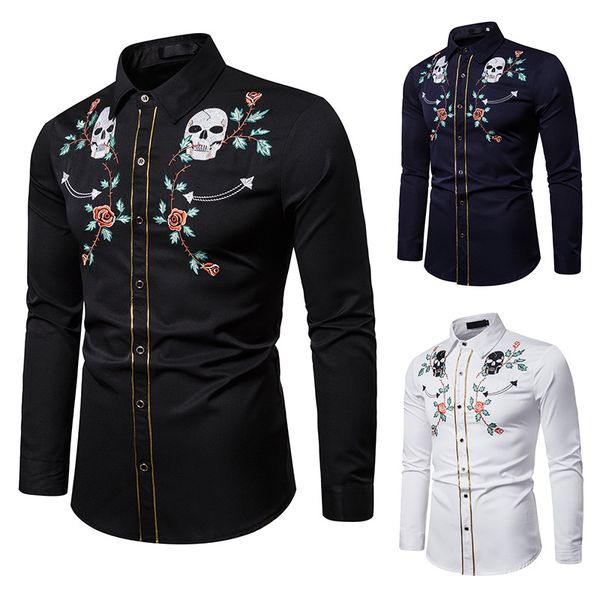 2019 new men western cowboy skull flower embroidery shirt slim fit casual long sleeve button down party shirt male eu size s-xxl, White;black
2019 new men western cowboy skull flower embroidery shirt slim fit casual long sleeve button down party shirt male eu size s-xxl, White;black