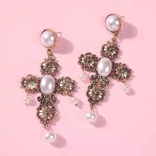 vintage flower pearl cross dangle earrings for women luxury designer baroque pearls dangling earring engagement wedding party jewelry gift, Silver
vintage flower pearl cross dangle earrings for women luxury designer baroque pearls dangling earring engagement wedding party jewelry gift, Silver