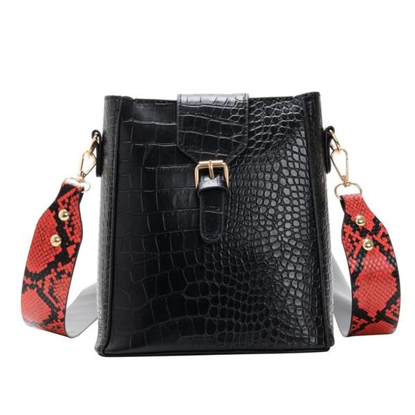 new fashion pu leather crossbody casual large capacity handbag female shoulder messenger retro snake grain bucket bag