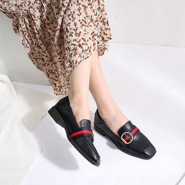 classic belt buckle color matching flat sole single shoes 2019 new square head shallow mouth single shoes comfortable and versatile set of l, Black
classic belt buckle color matching flat sole single shoes 2019 new square head shallow mouth single shoes comfortable and versatile set of l, Black
